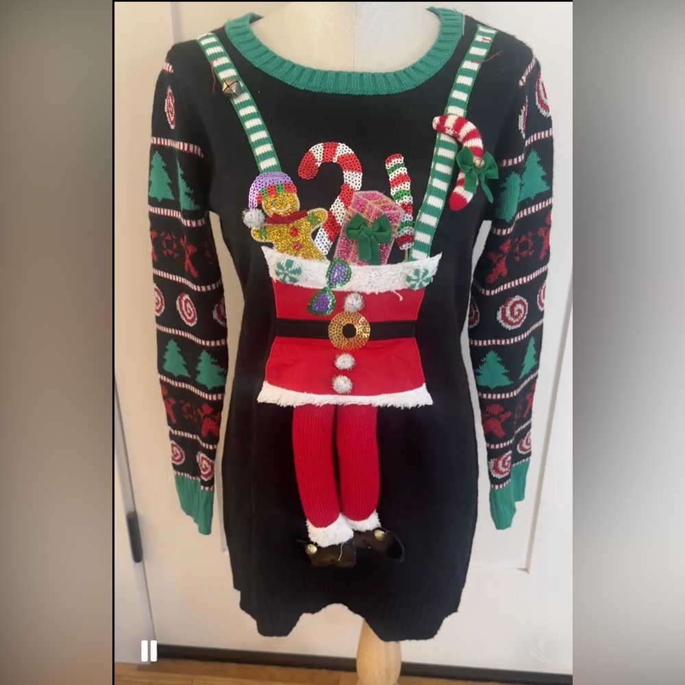 33 Degrees Women's Flamingo Sweater Dress M Festive Christmas Holiday Party Ugly